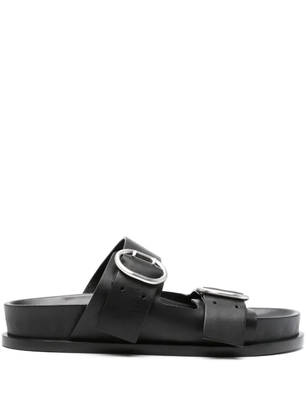 Jil Sander ダブルバックル レザーサンダル | ブラック | FARFETCH JP