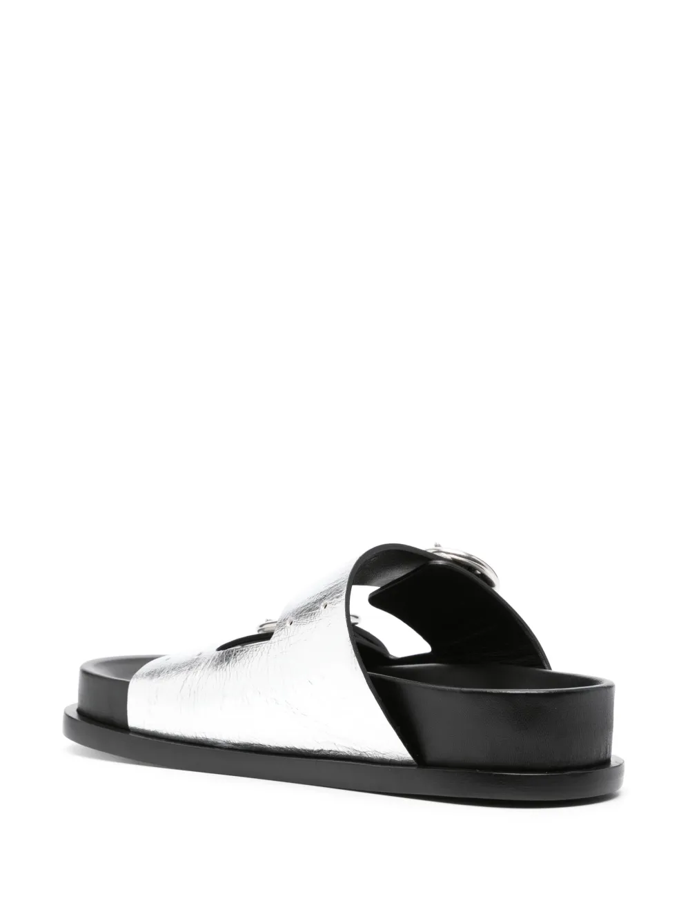 Shop Jil Sander Double-buckle Leather Sandals In Silver