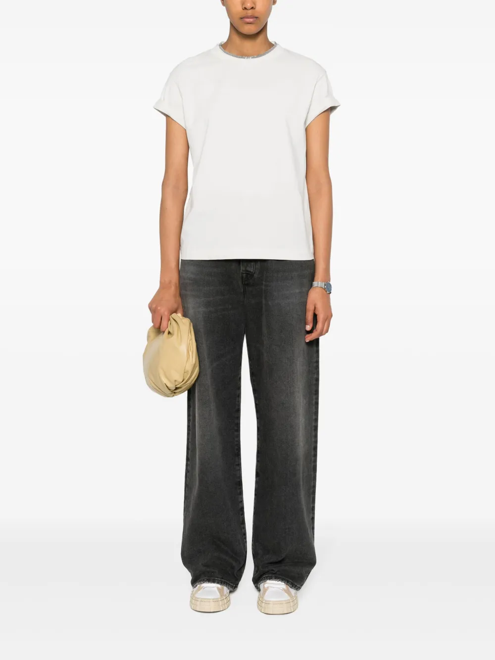 Brunello Cucinelli bead-detailing jersey T-shirt - Grijs