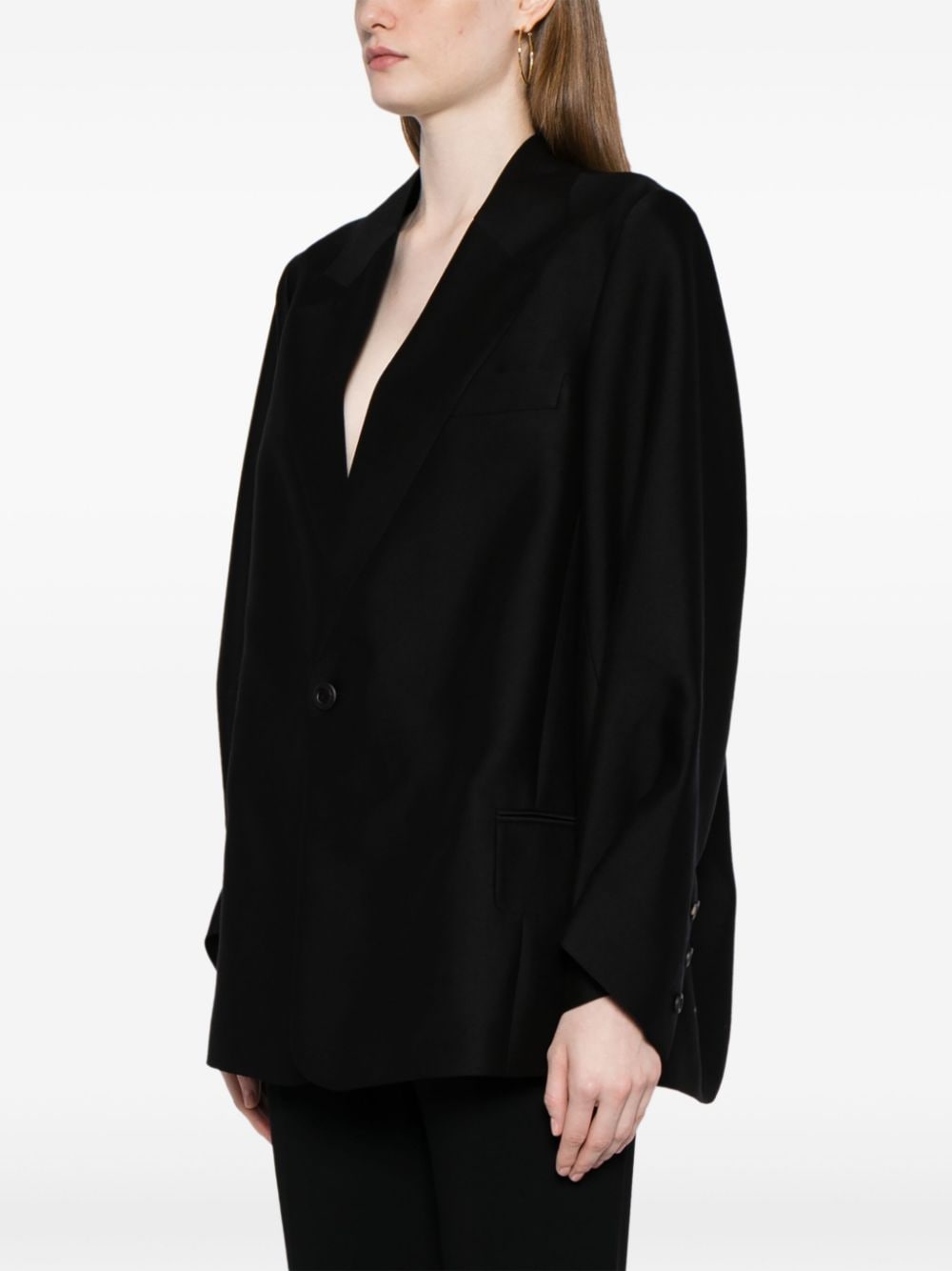 Shop Jnby Contoured-sleeve Wool Blazer In Black