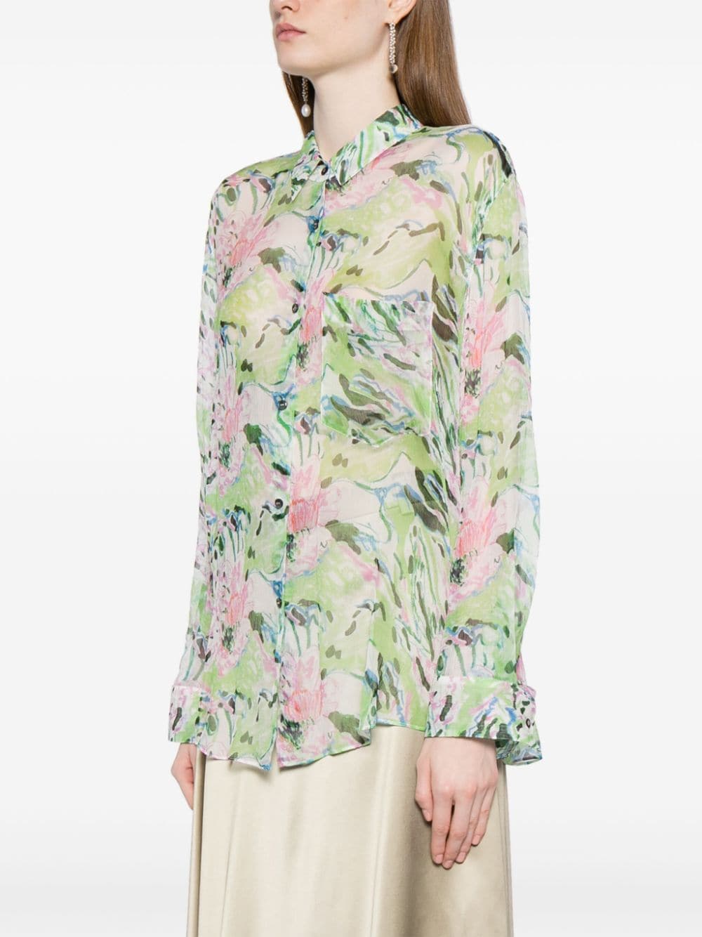 Shop Jnby Peony Floral-print Silk Shirt In Multicolour