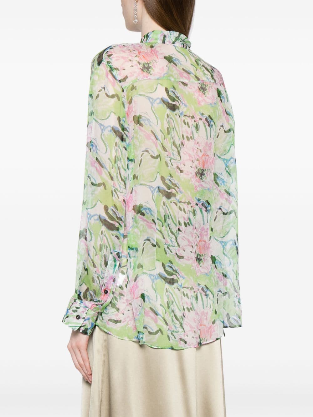 Shop Jnby Peony Floral-print Silk Shirt In Multicolour