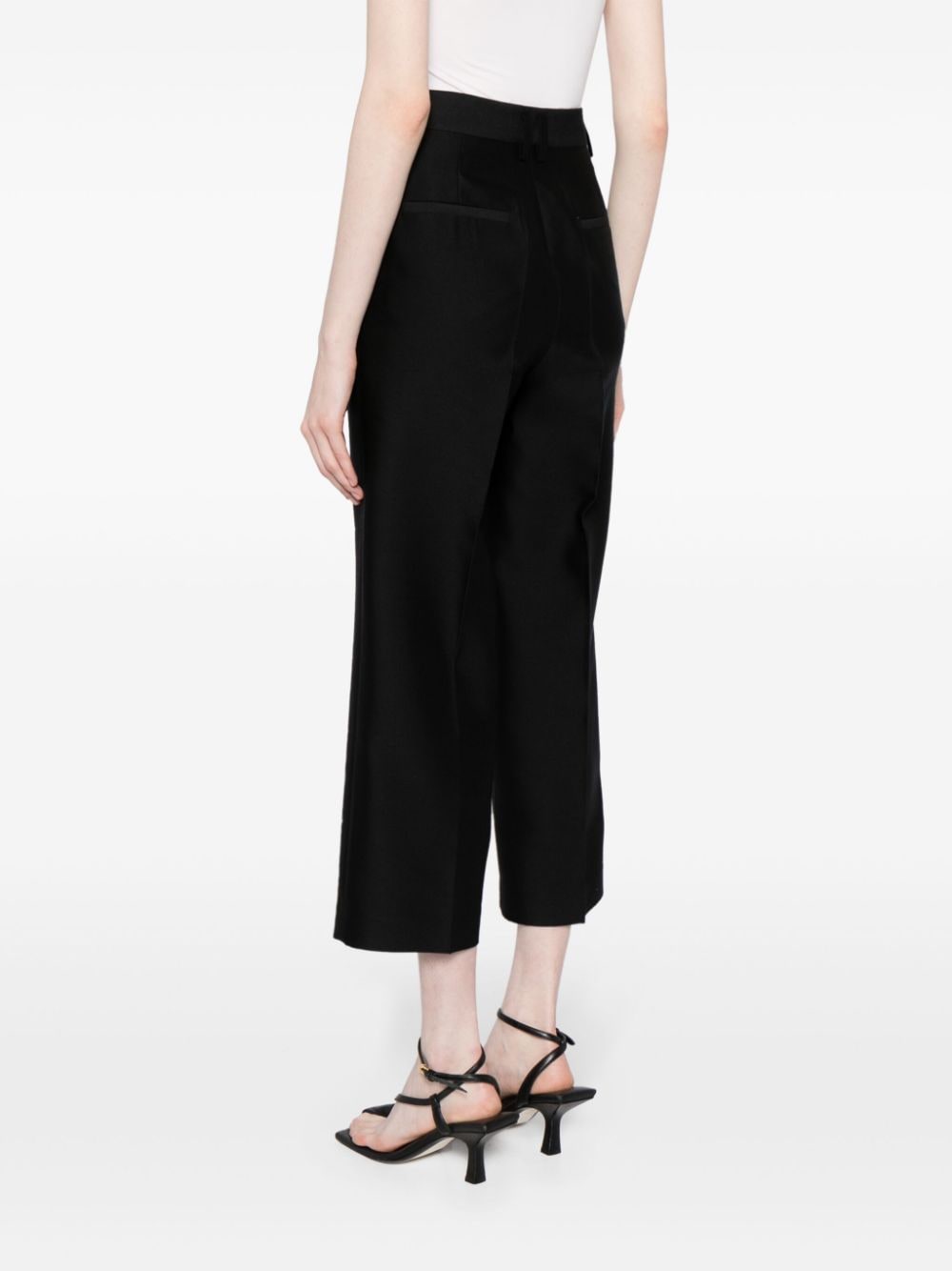 Shop Jnby Cropped Wool-silk Trousers In Black