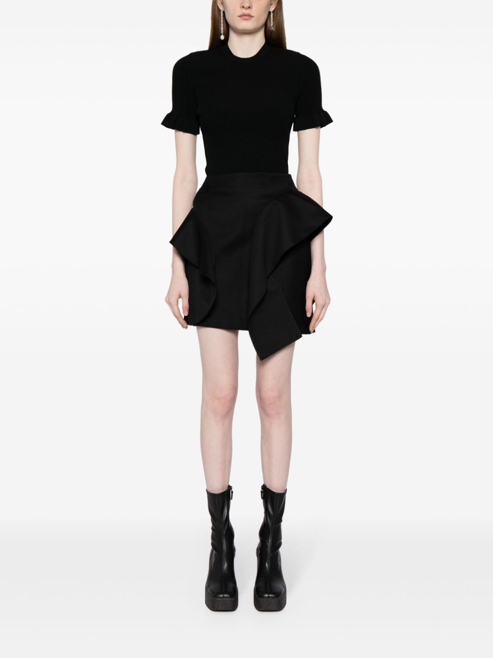 Shop Jnby Panelled Wool Mini Skirt In Black