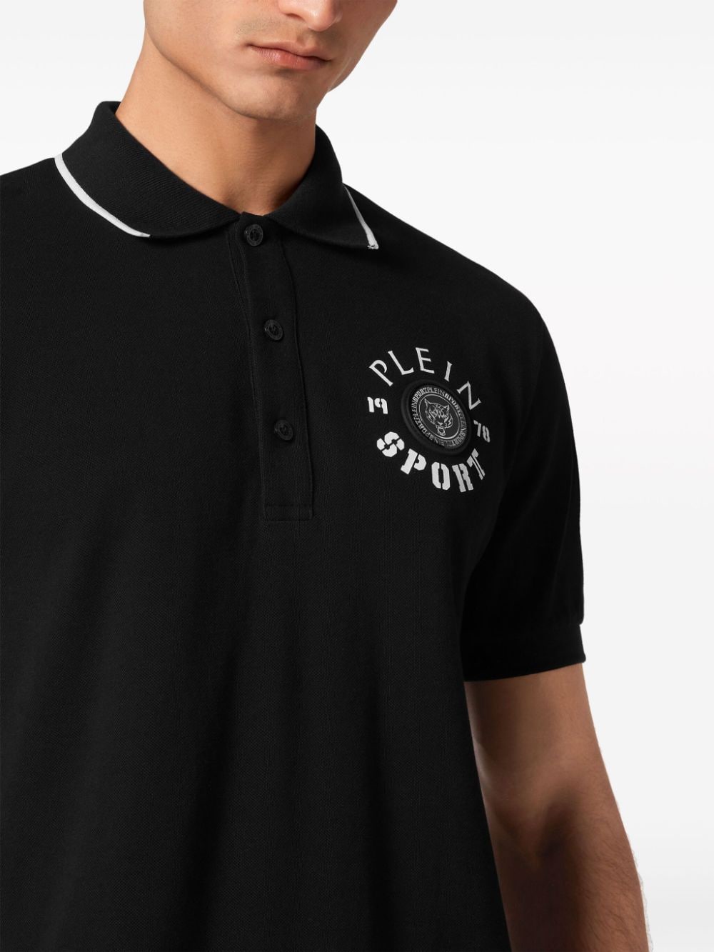 Shop Plein Sport Logo-appliqué Cotton Polo Shirt In Black