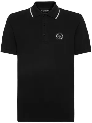 Versace Embroidered short-sleeved Polo Shirt | Black | FARFETCH
