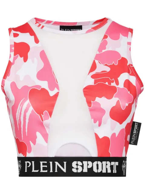 Plein Sport camouflage-print panelled cropped top