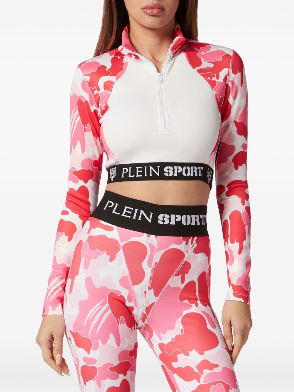 Shop Plein Sport Cropped Zip-up Sweatshirt In White