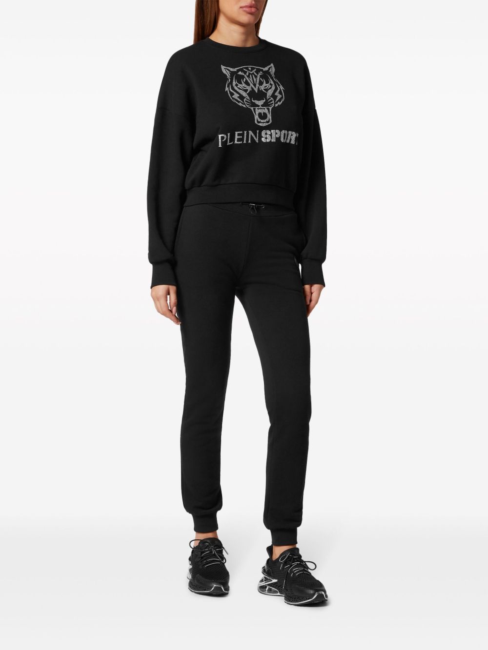 Shop Plein Sport Tiger-print Cropped Sweatshirt In Black