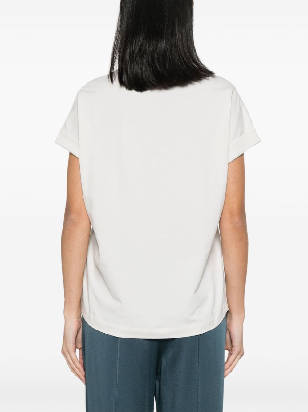 Shop Brunello Cucinelli Beaded-trim Stretch-cotton T-shirt In Grey