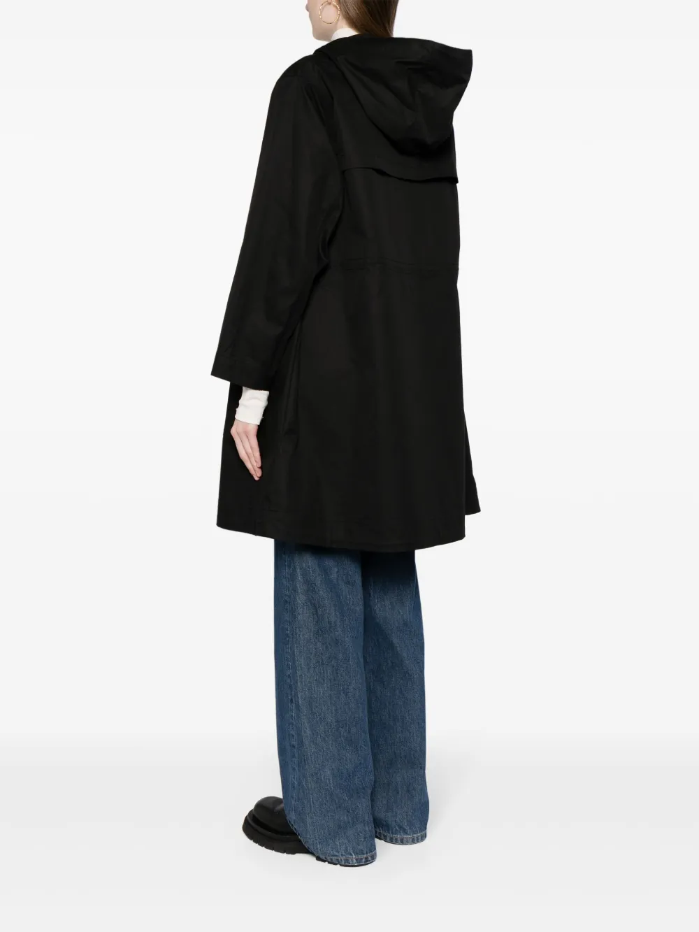 Shop Jnby Hooded Cotton Trench Coat In Black