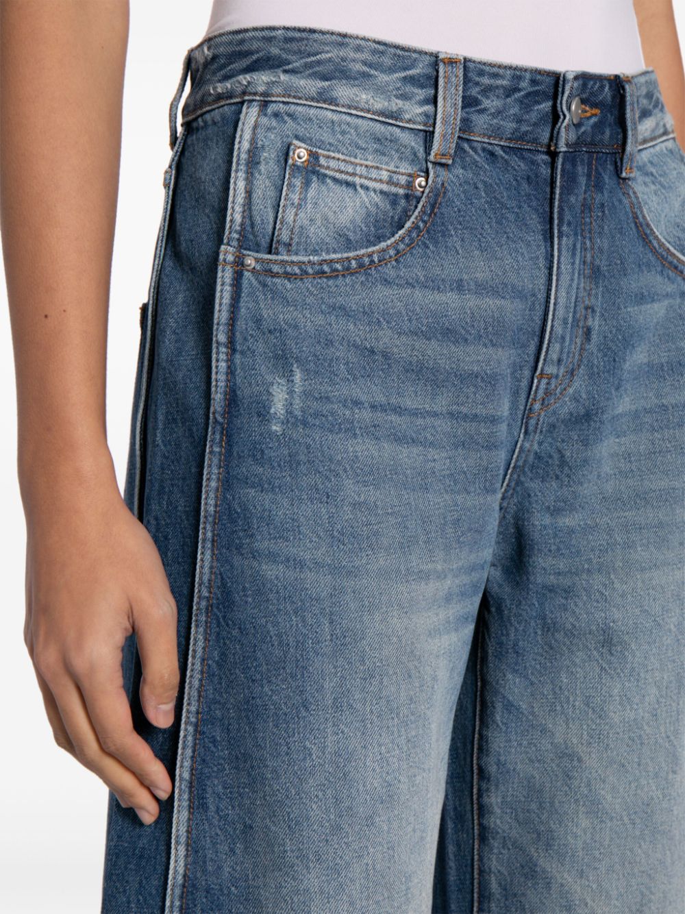 Shop Jnby Piped-trim Wide-leg Jeans In Blue