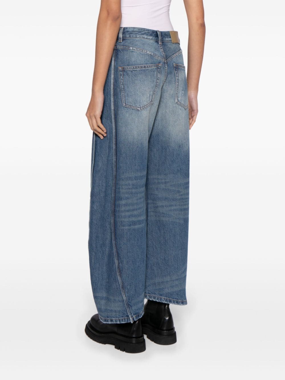 Shop Jnby Piped-trim Wide-leg Jeans In Blue