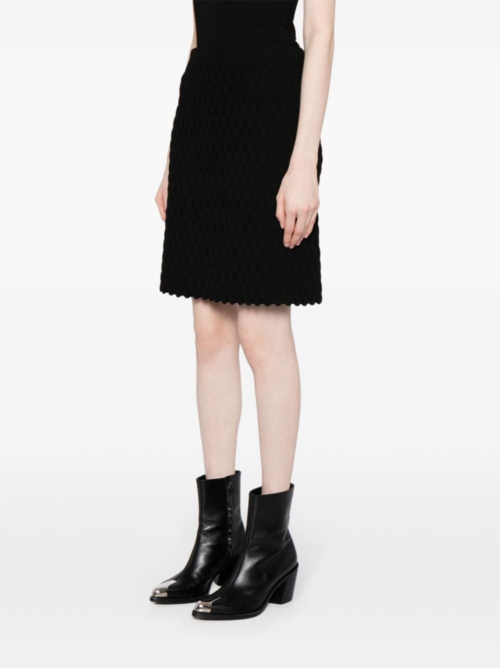 Shop Jnby Scalloped-hem Knitted Midi Skirt In Black
