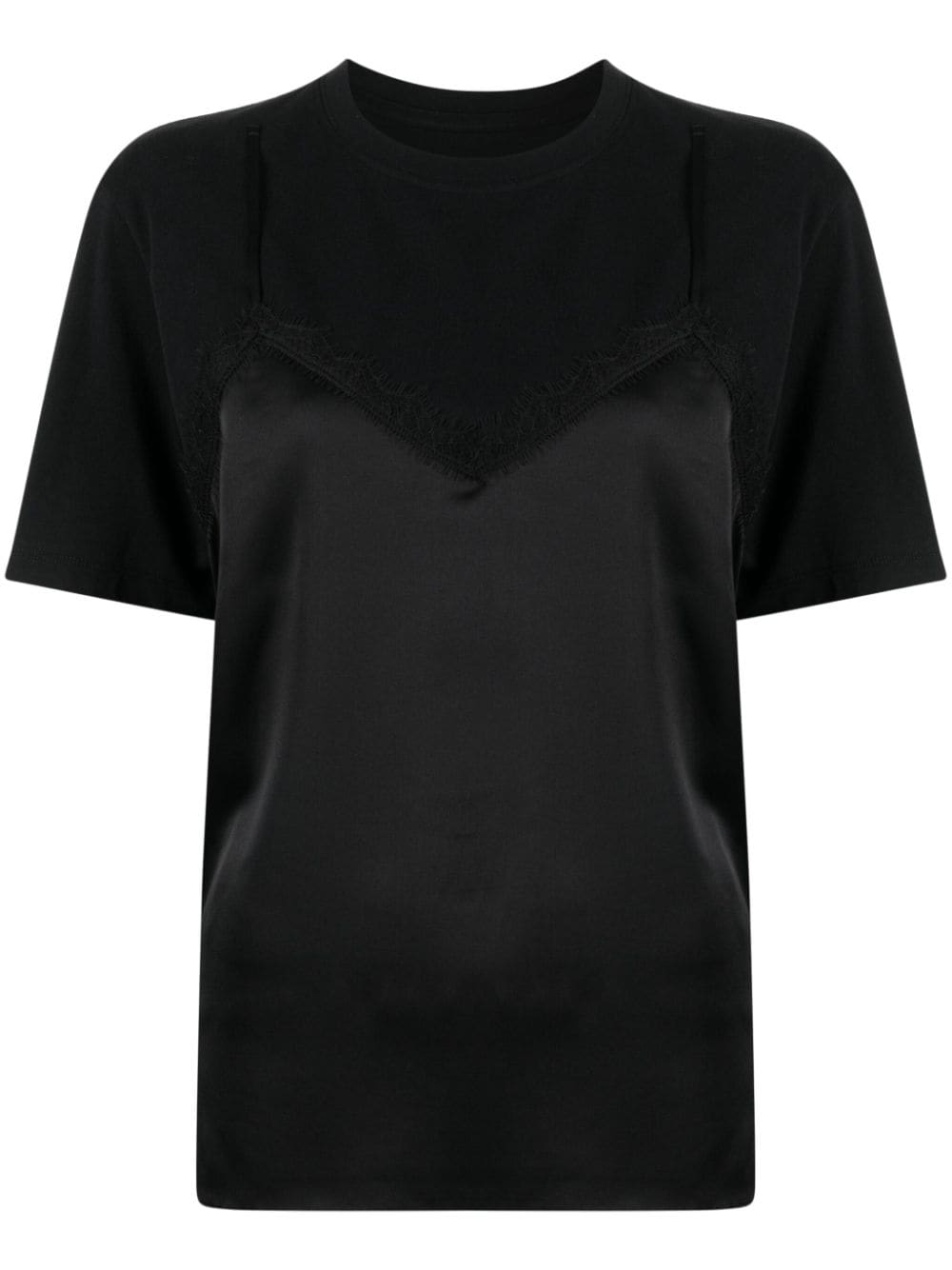 Jnby Satin-panel Layered T-shirt In Black