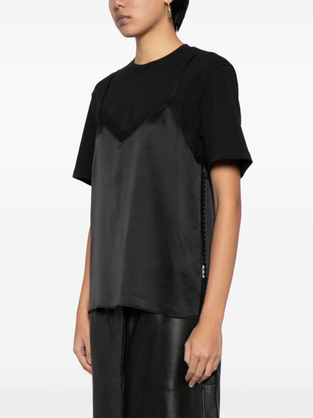 Shop Jnby Satin-panel Layered T-shirt In Black