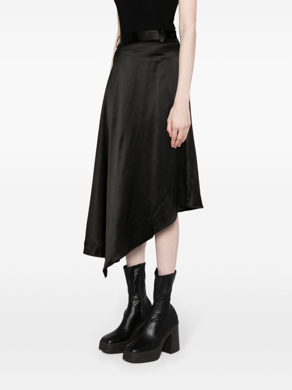 Shop Jnby High-waisted Asymmetric Midi Skirt In Black