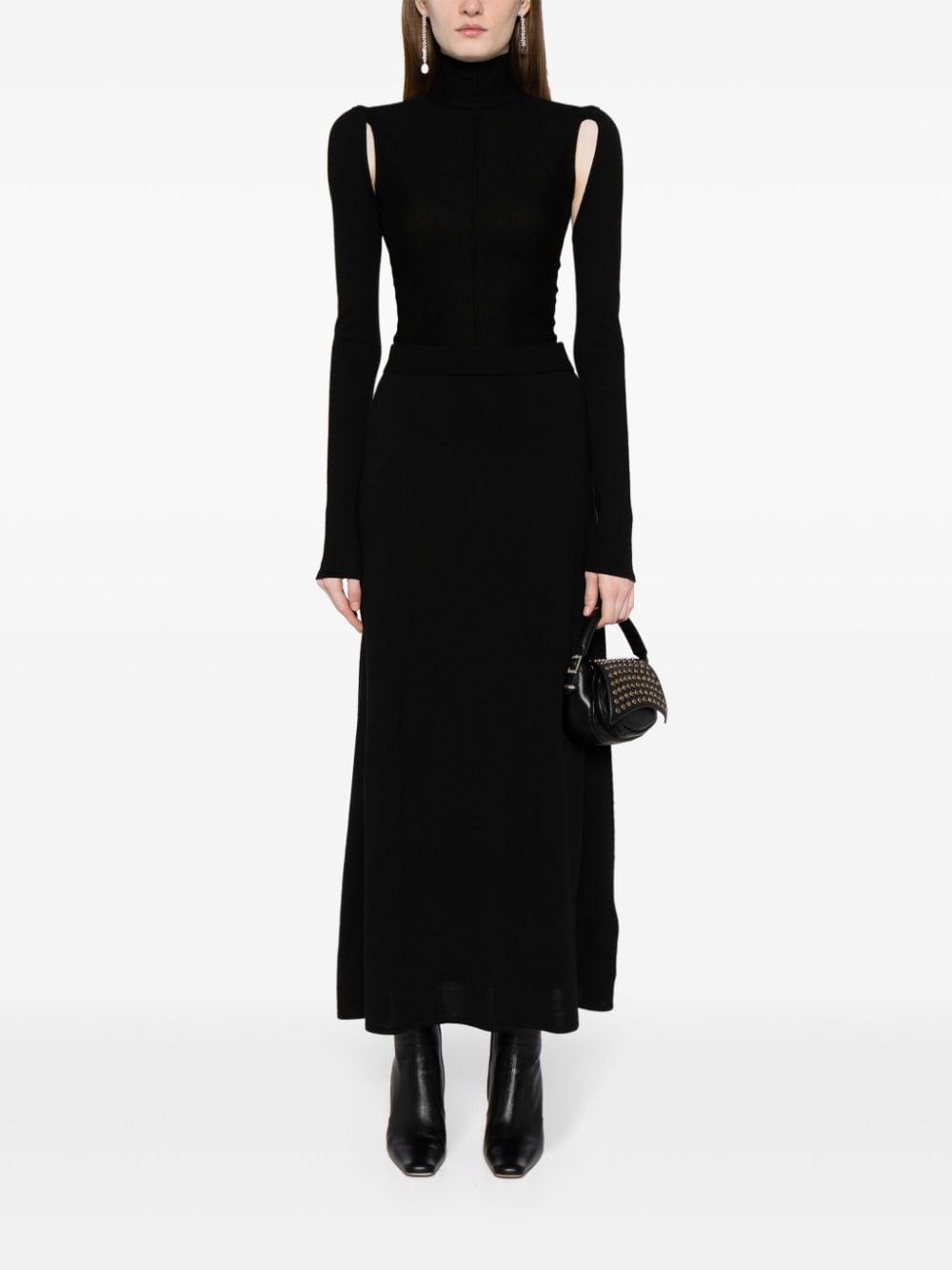 Shop Jnby Long A-line Wool Skirt In Black
