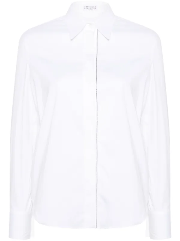 Chemisier Brunello Cucinelli En Soie Organza Perlé – Taille S, Transparent, Neuf Avec étiquette