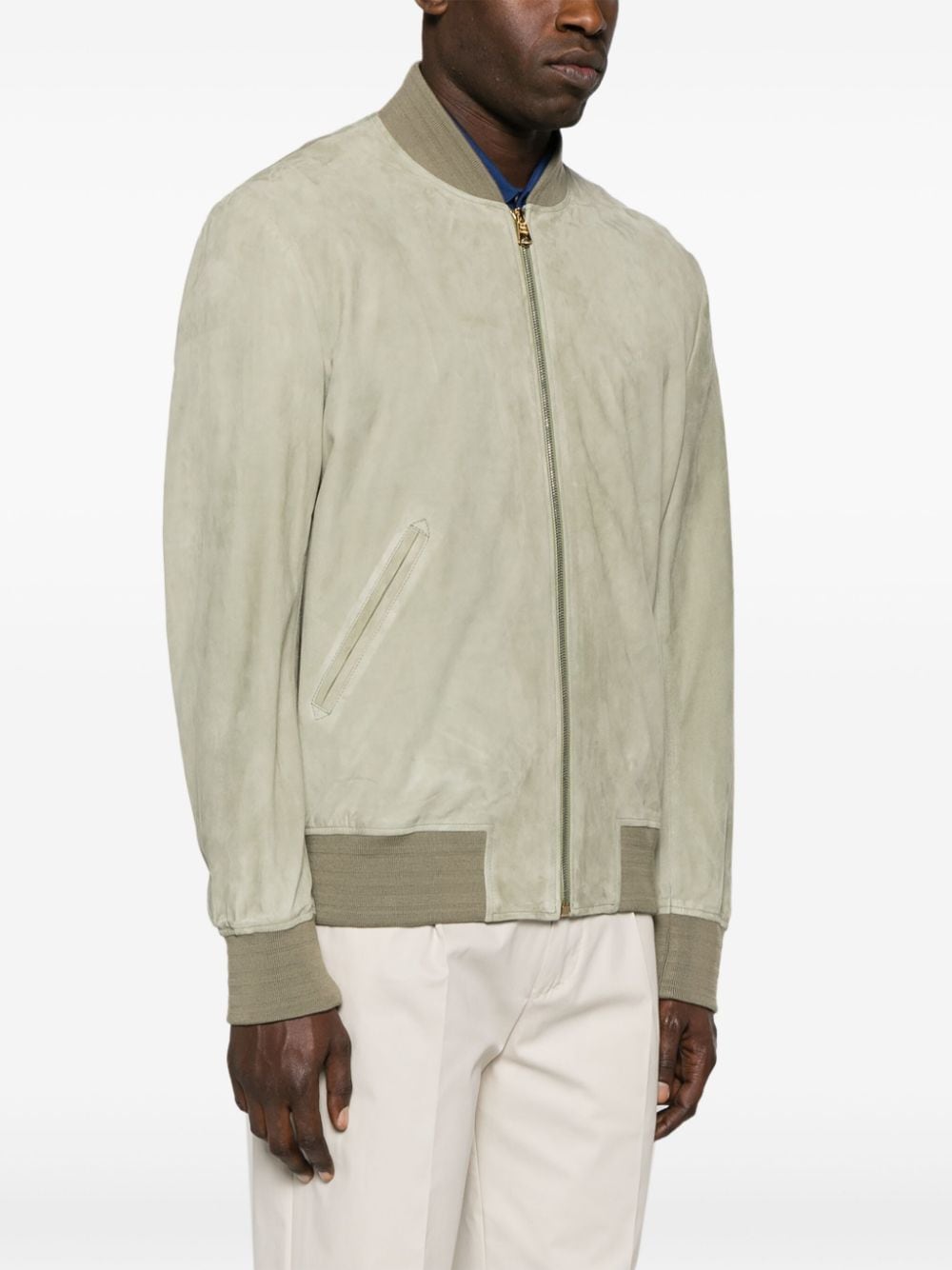 Shop Paul Smith Suede Bomber Jacket In Green