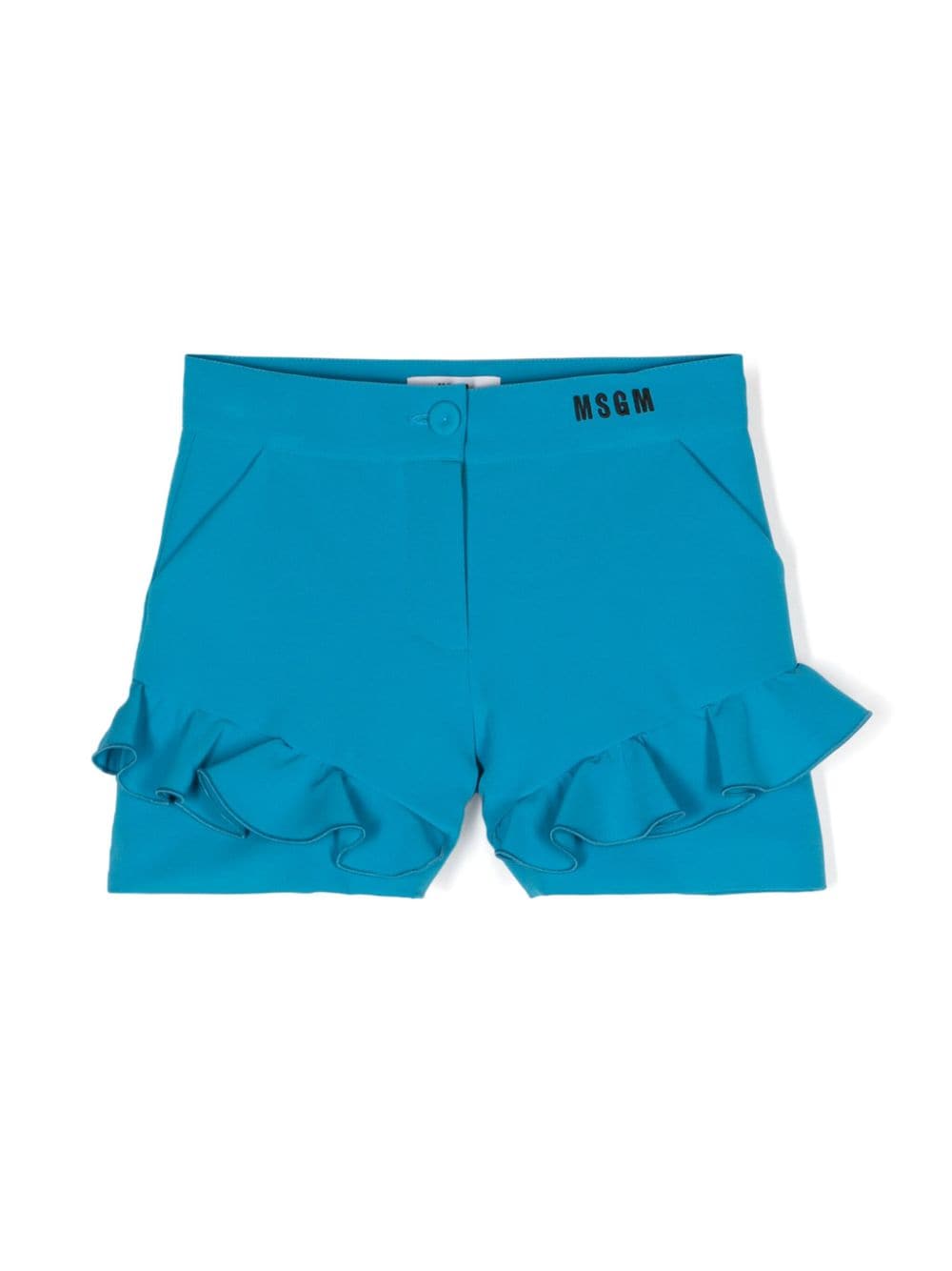 Msgm Kids' Ruffle-detail Embroidered-logo Shorts In Blue