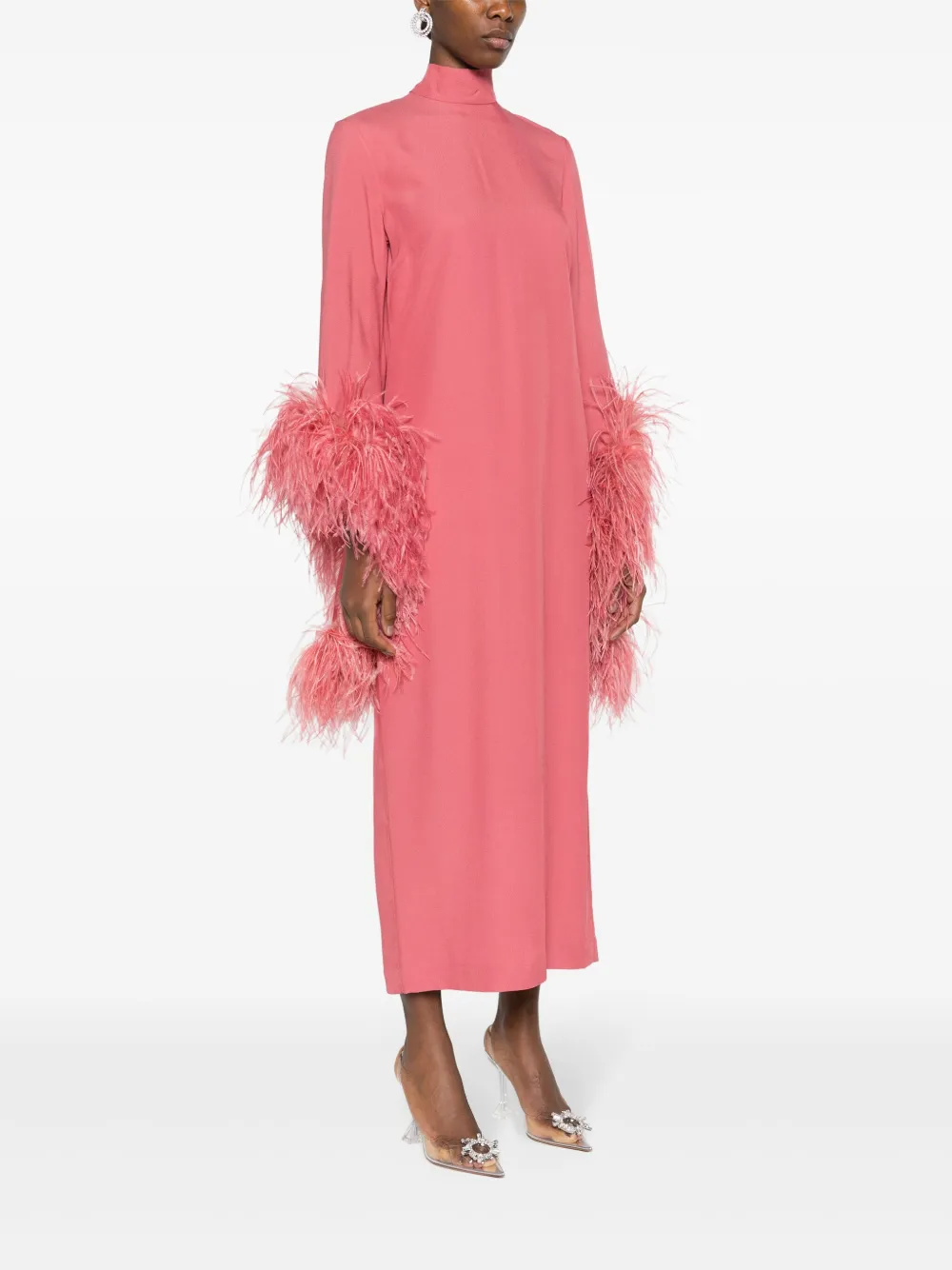 Shop Taller Marmo Del Rio Feather-trim Midi Dress In Pink