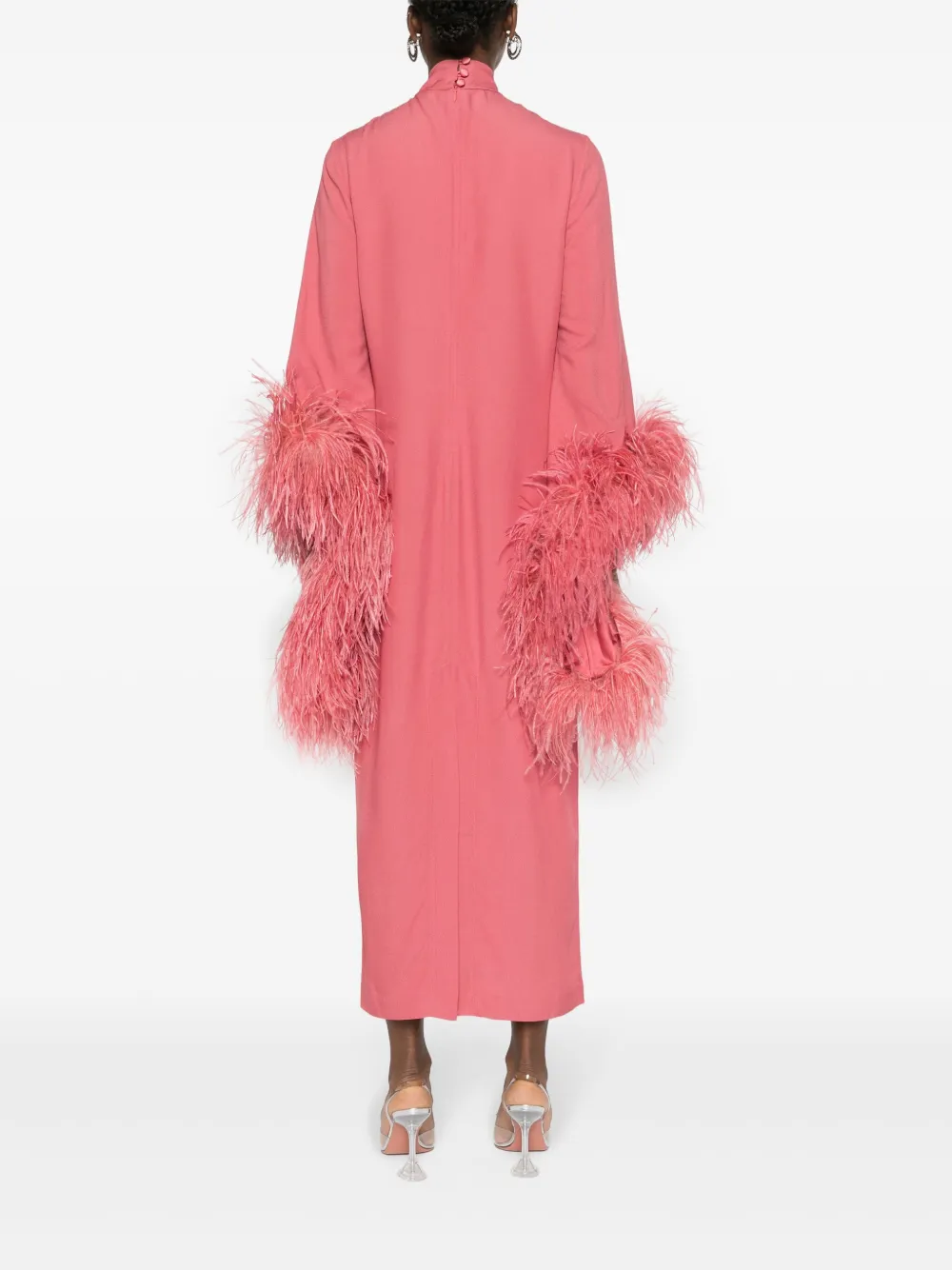 Shop Taller Marmo Del Rio Feather-trim Midi Dress In Pink