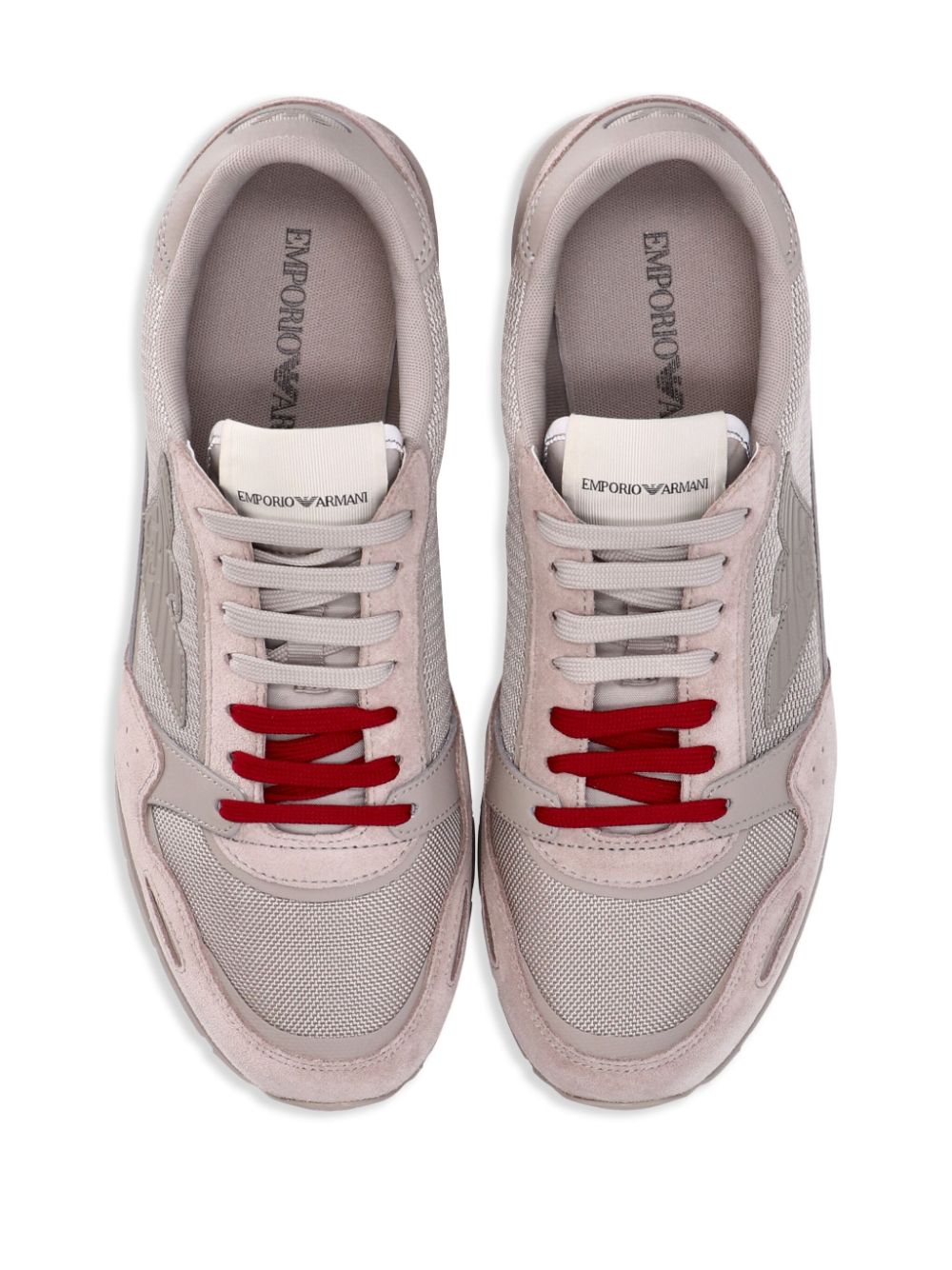 Shop Emporio Armani Eagle-patch Suede-panelled Sneakers In Neutrals