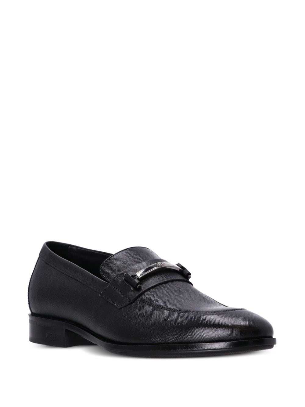Shop Hugo Boss Logo-plaque Saffiano-leather Loafers In Black