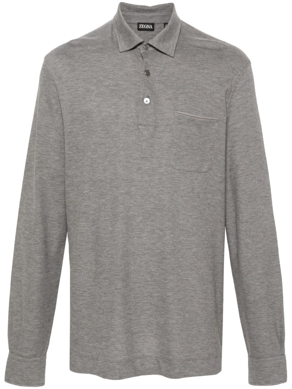 Zegna Long-sleeve Cotton Polo Shirt In Grey