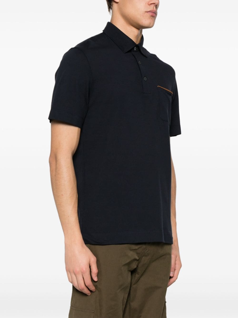 Shop Zegna Chest-pocket Cotton Polo Shirt In 蓝色