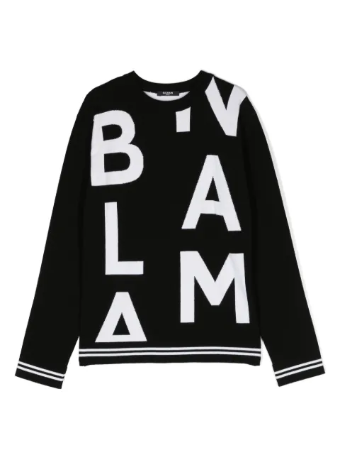 Balmain Kids 로고 인타르시아 크루 넥 스웨터