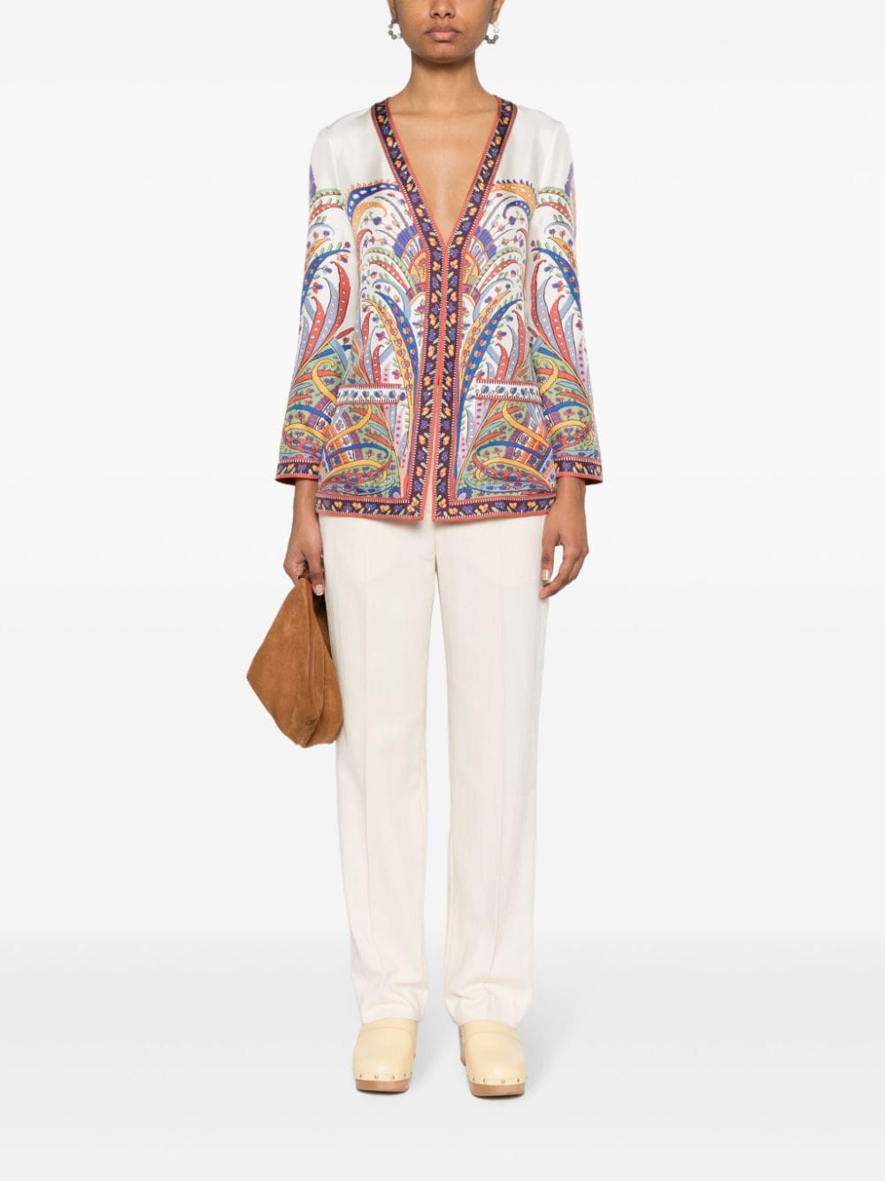 Shop Etro Floral-print Silk Jacket In Neutrals
