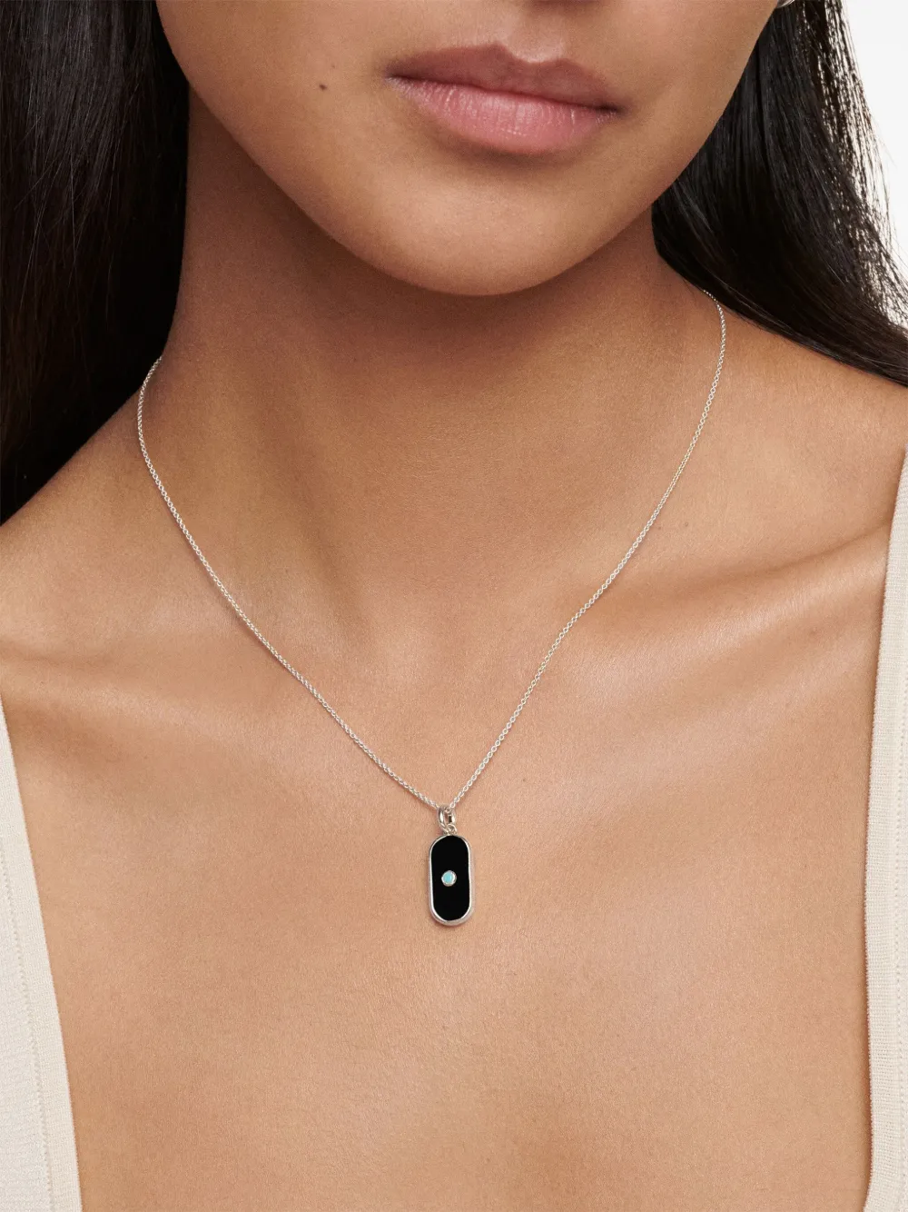 Monica Vinader Sterling Silver Gemstone Tablet Pendant Charm Black Onyx In Silver