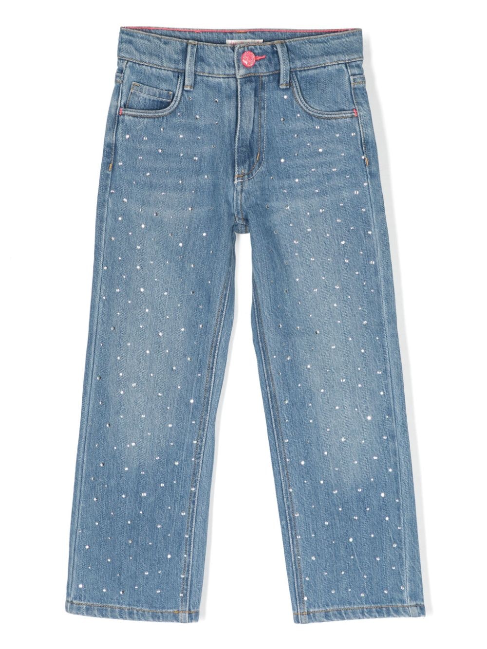 Billieblush Kids' Rhinestone-embellished Straight-leg Jeans In Blue