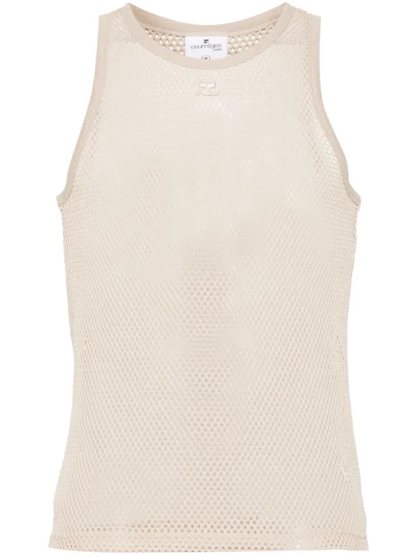 Courrèges Logo-patch Mesh Top in Neutrals