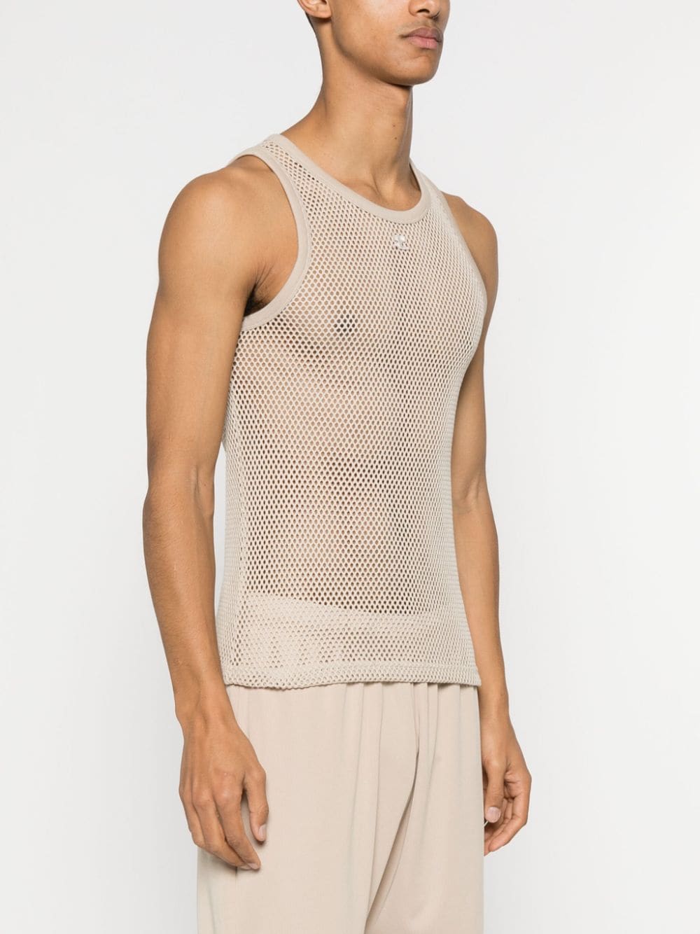 Shop Courrèges Logo-patch Mesh Top In Neutrals