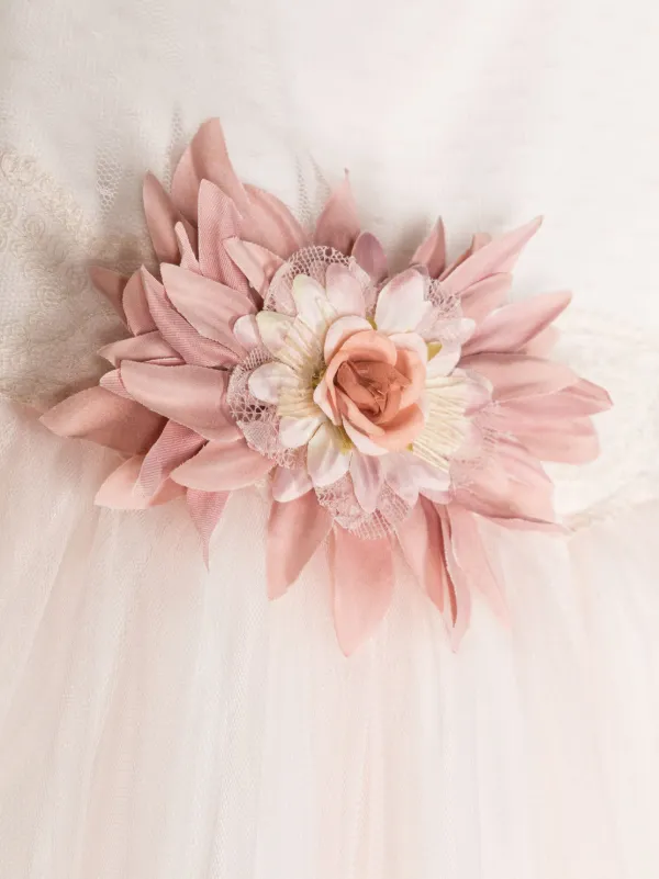 strapless open back dress Happy Clothing Pink Flower Applique Organza Gown main image 0