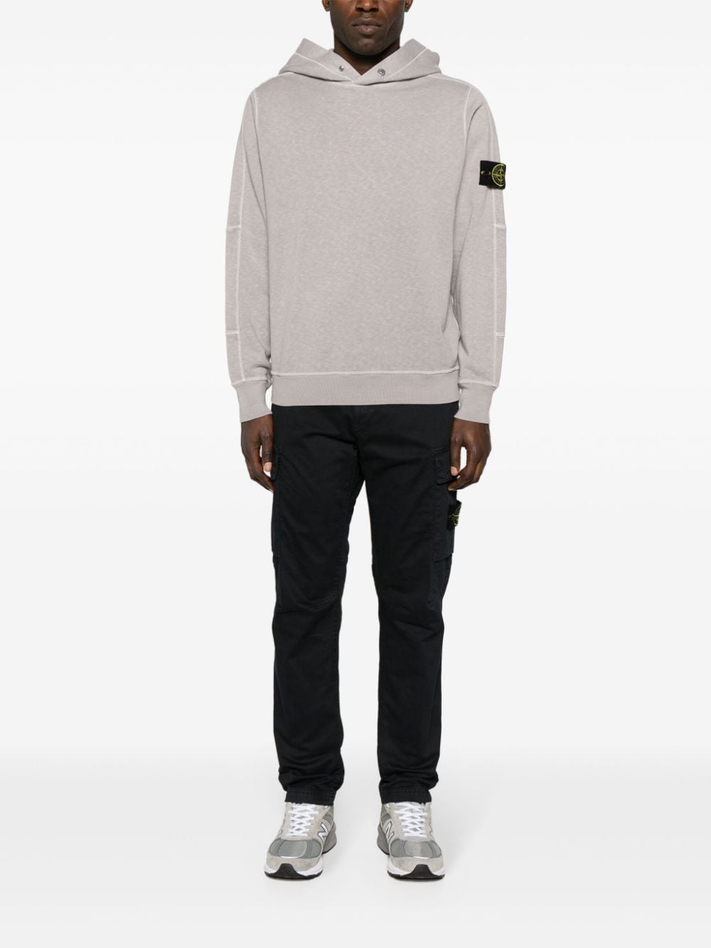 Shop Stone Island Compass-patch Cotton Hoodie In 灰色