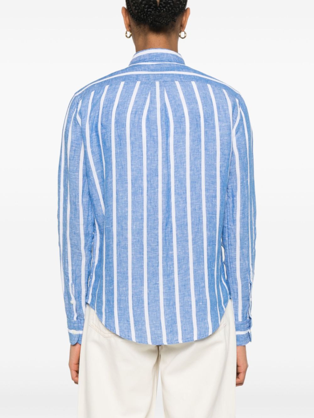 Shop Polo Ralph Lauren Striped Linen Shirt In Blue