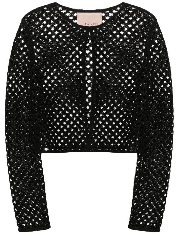 TWINSET Beaded open knit Cropped Jacket Farfetch