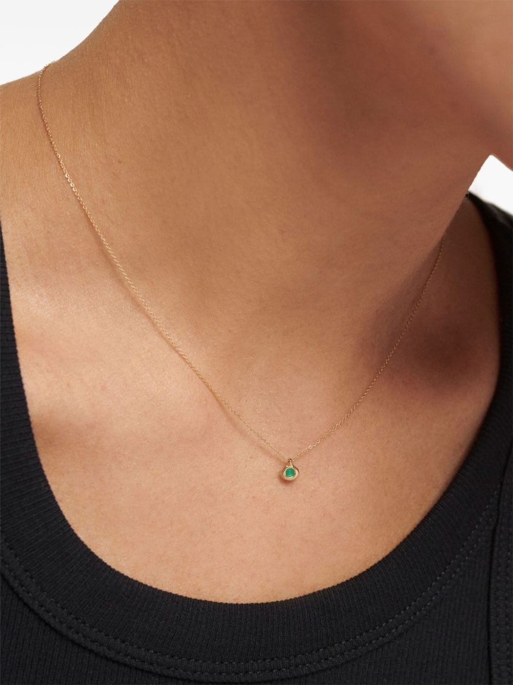 Shop Monica Vinader 14kt Yellow Gold Siren Emerald Necklace