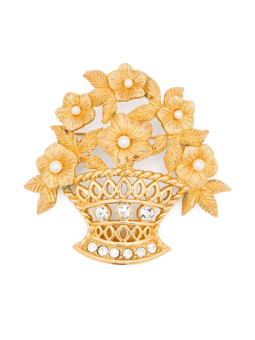 Pre-owned Dior 1990s Flower-motif Brooch In Gold