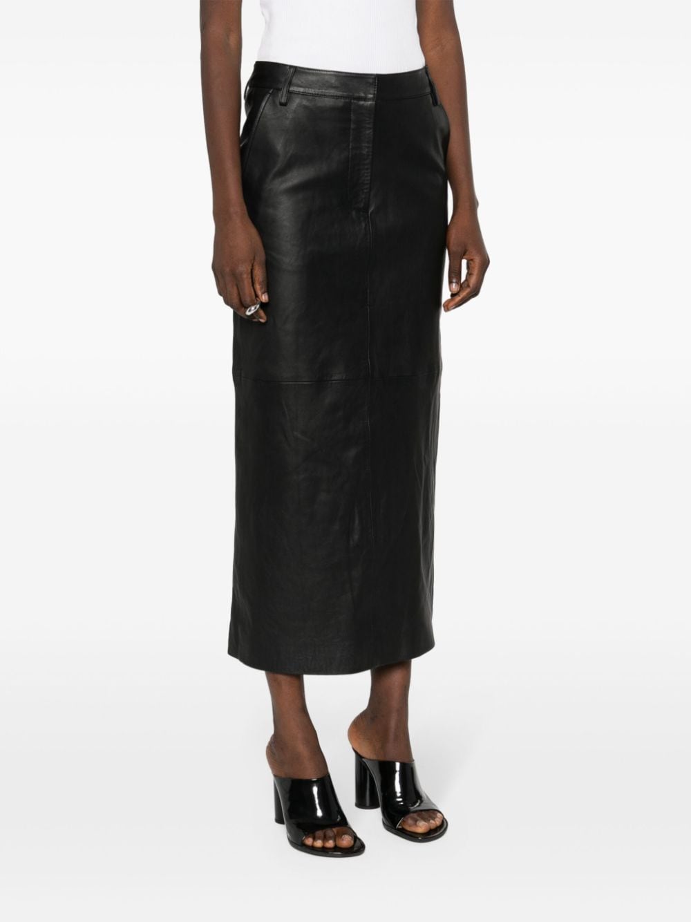 Shop Remain Filina Leather Long Skirt In Black