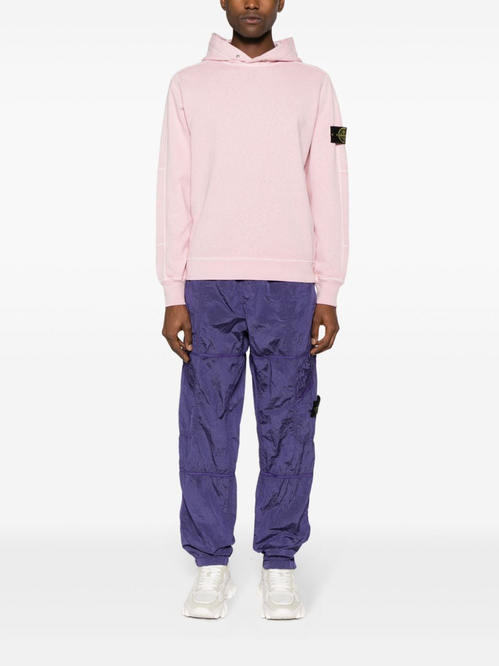 Shop Stone Island Compass-badge Cotton Hoodie In Pink
