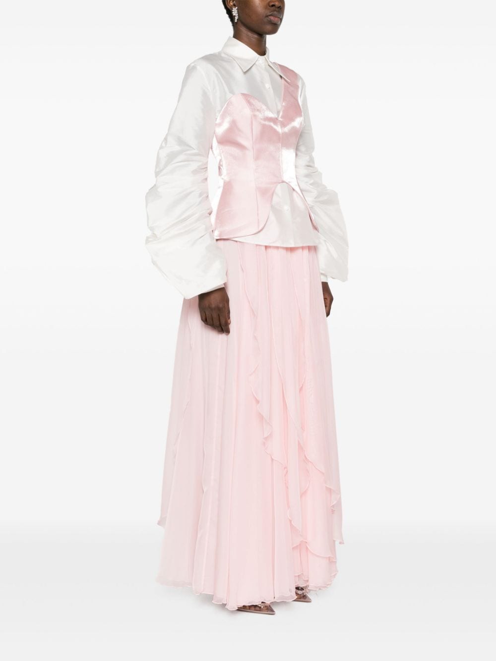 Shop Gaby Charbachy Draped Flared Skirt Set In Pink
