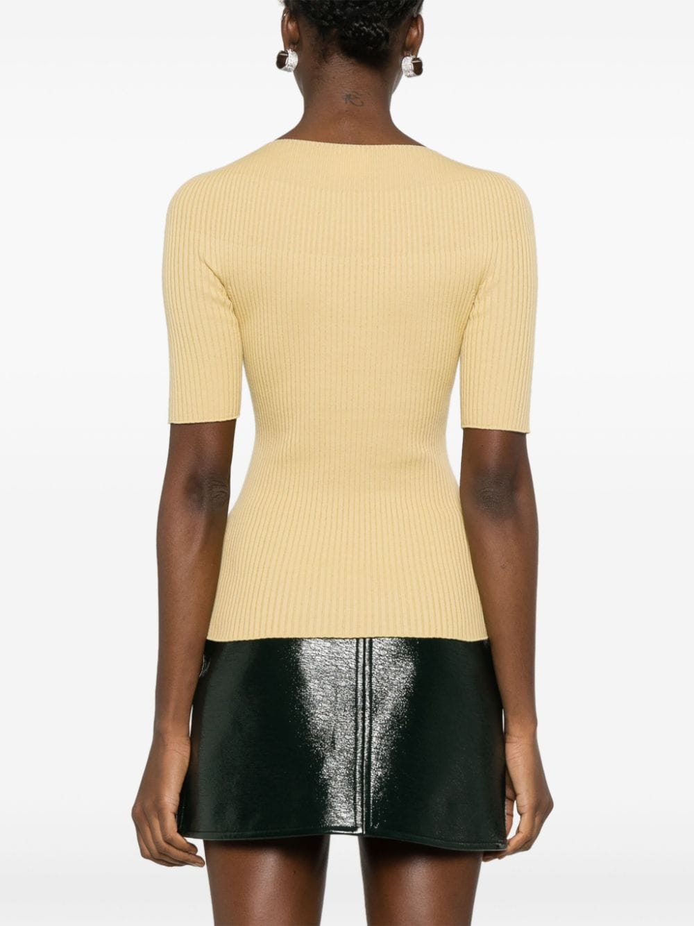 Shop Courrèges Solar Logo-patch Ribbed Top In Yellow