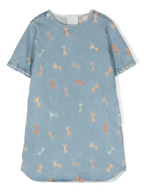 Stella McCartney Kids Striped Bow flared denim dress