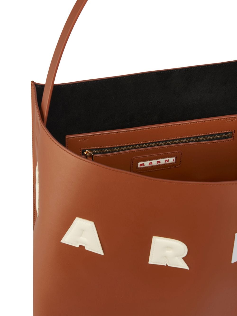 Shop Marni Museo Leather Tote Bag In Brown