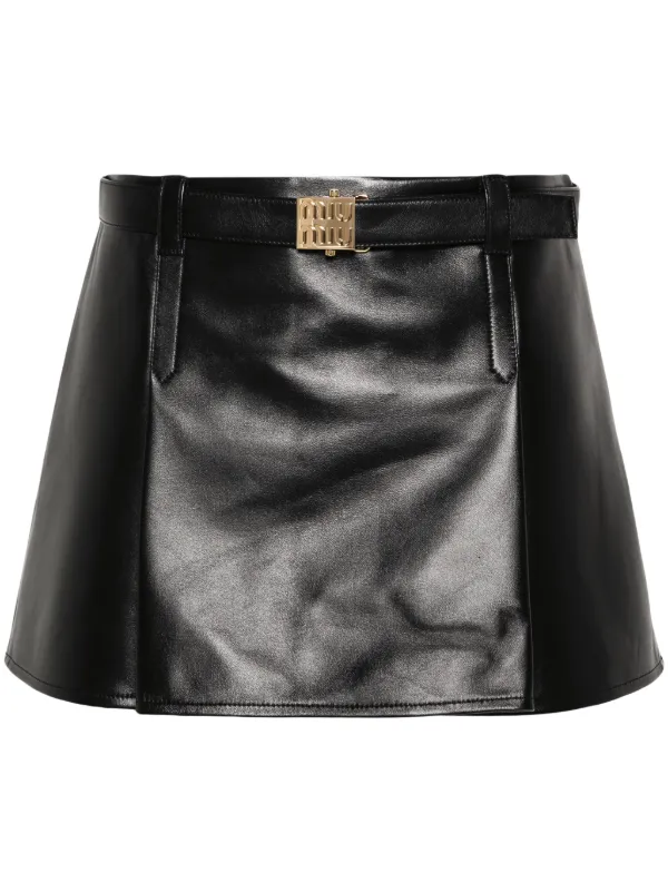 Miu Miu Pleated Leather Mini Skirt - Farfetch